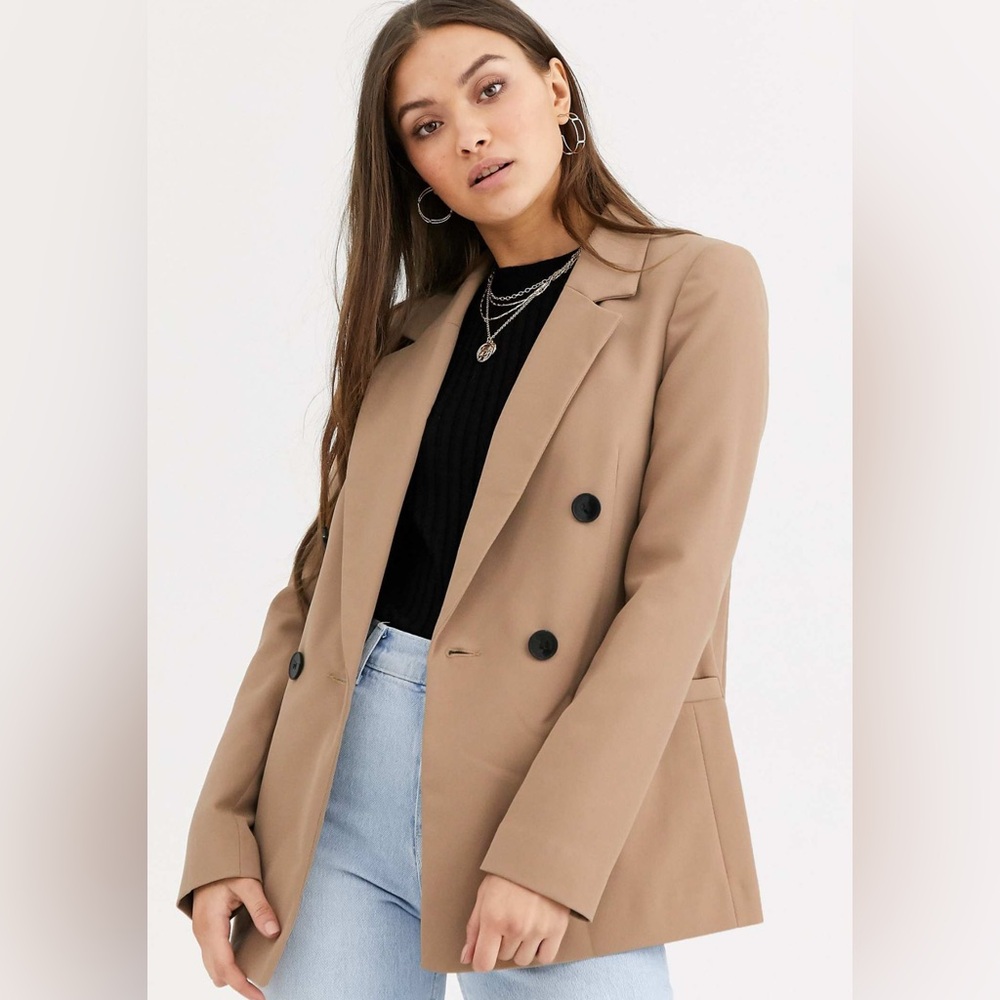 River Island Tan Double-Breasted Blazer